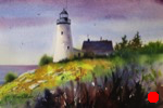 seascape, lighthouse, pemaquid, maine, new england, bristol, oberst, watercolor, painting